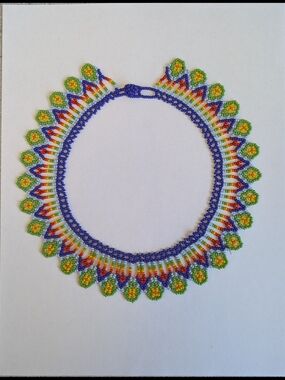 Handmade Multicolor Beaded Necklace - Vibrant Blue and Green